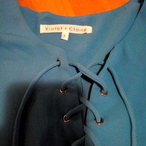 Violet Claire sky blue short sleeve summer blouse, so silky, breezy, airy